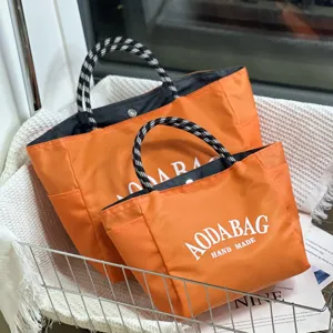 Minimalist Nylon Tote Bag For Women Large Capacity Handbag Casual Commuting Shopping Shoulder Bag With Letter Print