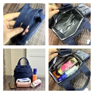 Solid color waterproof insulated lunch bag large capacity bento tote bag for women commuting