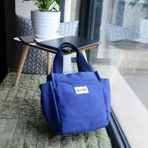 Large canvas lunch handbag blue tote bag for women mommy daily casual use storage pouch