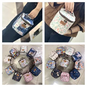 Insulated lunch bag cute cartoon print portable thermal bento handbag waterproof cosmetic storage