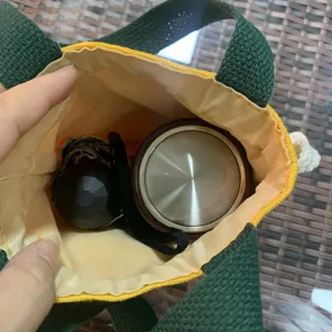 Sac de tasse à cordon en toile sac de support de tasse thermique portable petit sac de rangement