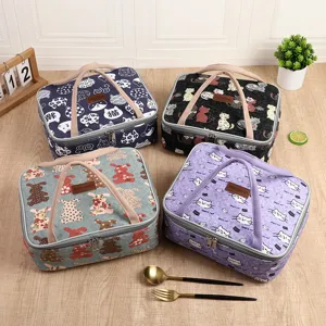 Canvas insulated lunch bag thermal bento box tote portable food storage container for students
