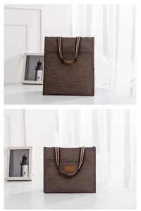 Brown canvas student lunch tote bag, portable handbag with dual straps for daily school use.