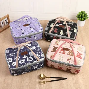 Insulated lunch bag cute cartoon canvas portable thermal food cooler tote bag students