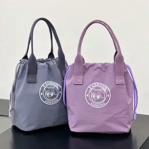 Waterproof Insulated Lunch Bag Cute Cartoon Bear Print Drawstring Tote Bag Portable Commuter Bento Handbag For Women