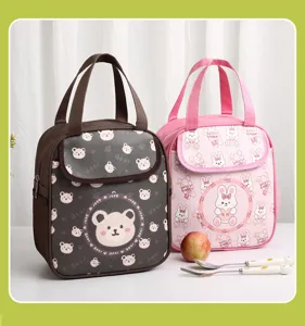 Insulated lunch bag cute cartoon bento handbag portable thermal food container for students