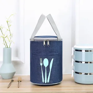 Round Insulated Lunch Bag Waterproof Oxford Cloth Thermal Bento Pouch Portable Handbag For Work Picnic Travel