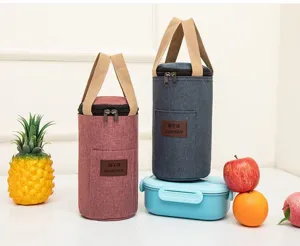 Waterproof insulated lunch bag portable cylindrical cup pouch multi-functional travel handbag