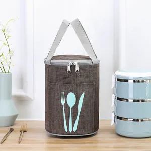 Round insulated lunch bag oxford cloth bento bag waterproof portable thermal food container
