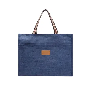 Blue waterproof canvas tote bag for students, lunch box bag, and document storage.