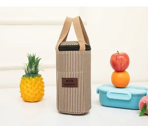 Waterproof insulated lunch bag cylindrical portable soup jar cover cup tote bag with handle