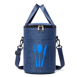 Round insulated lunch bag, thickened aluminum foil cooler bag with shoulder strap for daily use.