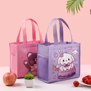 Cartoon Waterproof Insulated Lunch Bag Portable Thermal Bento Box Tote Bag with Aluminum Foil Lining for Office School