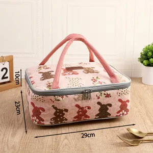 Insulated lunch bag with cute cartoon animal print, portable thermal cooler tote for work school.