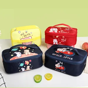 Cartoon insulated lunch bag portable rectangle cooler bag student meal storage bag with foil.