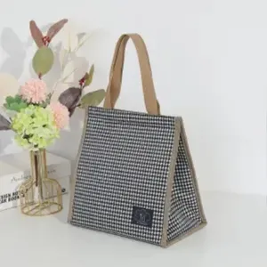 Grande borsa termica a quadri bianco e nero borsa porta pranzo portatile per donne studenti