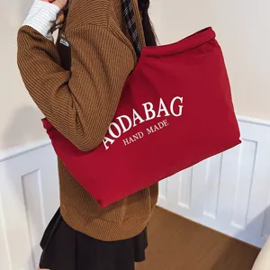 Rode grote tote tas voor vrouwen, stijlvolle woon-werk schoudertas met letterprint.