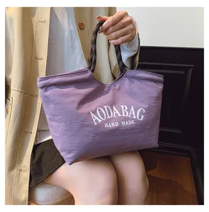 Stijlvolle paarse canvas tas met touwhandvat, casual handtas met grote capaciteit.