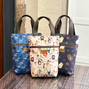 Waterproof cartoon tote bag, cute animal print insulated cup and umbrella handbag for daily use.