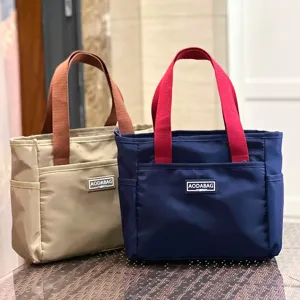 Contrast color canvas tote bag Korean style casual handbag daily commute lunch mommy bag