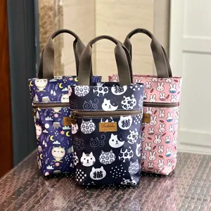 Waterproof canvas cartoon handbag cute water cup bag portable small tote bag for women daily use