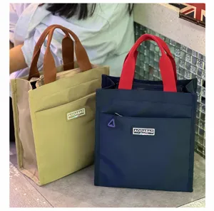 Colorblock canvas tote lunch bag student office handbag bento bag aesthetic durable design