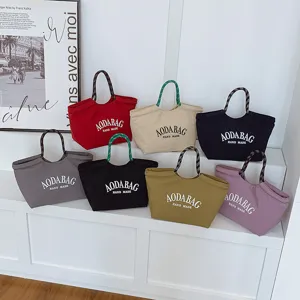 Japanse stijl minimalistische canvas tote tas met brief print, grote capaciteit tas.