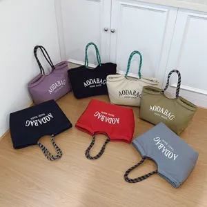 Grote capaciteit casual canvas tote tas, eenvoudige letters woon-werk handtas
