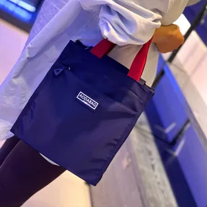 Color-block lunch bag handbag student bento bag commuter tote with zipper pocket blue red