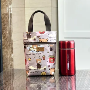 Waterproof Oxford Fabric Cartoon Print Handbag Cute Animal Tote Bag Casual Daily Water Cup Bag Small Hand Luggage Bag