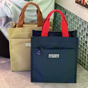 Oxford Fabric Lunch Bag Waterproof Portable Bento Handbag Minimalist Solid Color Casual Tote Bag For Women Student