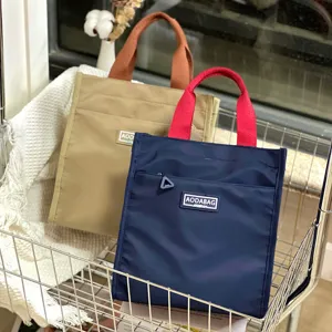 Color block lunch bag tote canvas handbag student office bento bag casual storage bag