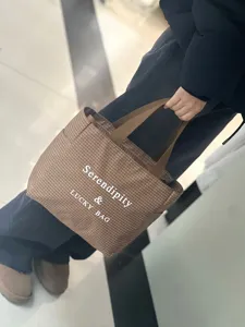 Korean style grid large capacity tote bag, casual daily commuting handbag for women.
