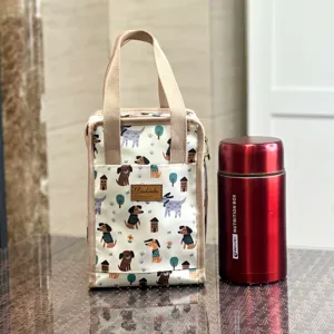 Waterproof Insulated Lunch Bag with Cute Dog Pattern Thermal Bento Container Portable