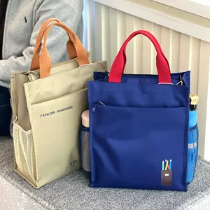 Color-blocking multi-layer thickened student canvas tote bag large capacity commuting handbag