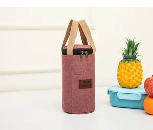 Waterproof insulated lunch bag portable cylindrical cup holder bento pouch versatile handbag