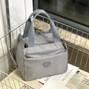 Koreaanse stijl kleine ruitjes geisoleerde lunchtas voor studenten en werknemers grijs