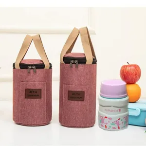 Waterproof Insulated Lunch Bag Portable Cylindrical Bento Bag Thermal Cooler Pouch For Bottle Picnic Outdoor Commute