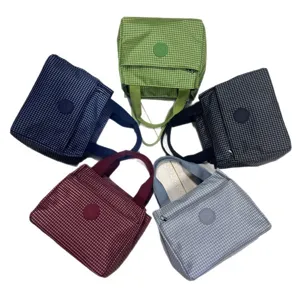 Koreaanse stijl geruite geisoleerde lunchbox tas draagbare bento handtas voor kantoor