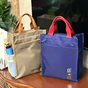 Color block multi-layer thickened tote bag for students commuting document bag and lunch