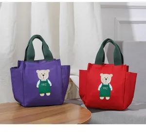 Canvas lunchtas schattige tekenfilm beer shopper handtas voor dames kantoor grote bento