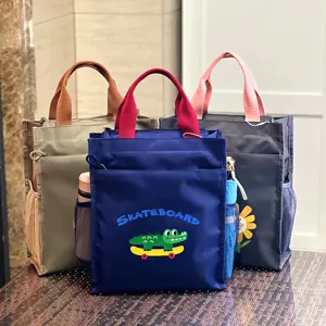 Colorblock Multi-Layer Thickened Tote Bag Student Tutoring Commuting Document Handbag