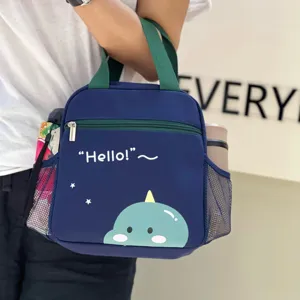 Borsa termica per il pranzo in tela con simpatico motivo a cartone animato e tasche.