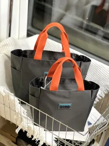 Minimalist color-block oxford cloth tote bag, large capacity commuter lunch handbag for women.