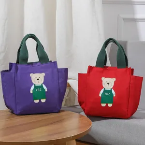 Leuke cartoon beer canvas bento tas draagbare lunchtas voor vrouwen dagelijks kantoor