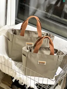 Canvas tote lunch bag large capacity commuter handbag stylish contrast color design set of two.