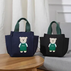 Canvas lunchtas schattige cartoon beren tote bag voor vrouwen kantoor werknemer dagelijkse maaltijd