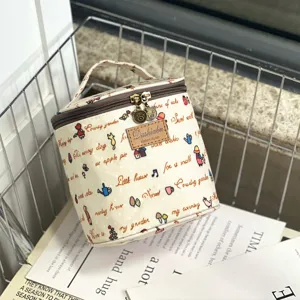 Waterproof cosmetic bag portable lunch box organizer with cute print and zipper closure.