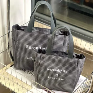 Korean minimalist plaid large capacity tote bags for women commuting mommy handbag