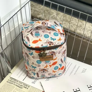 Waterproof cosmetic bag cute cartoon cat print multi-functional lunch bag portable storage bag